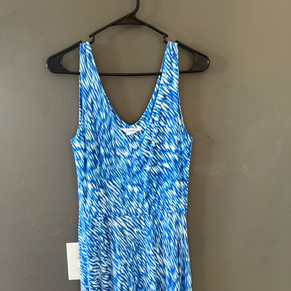 Athleta Blue White Abstract Print Sleeveless Fit Flare Dress XS Outdoor Hiking - Picture 3 of 9